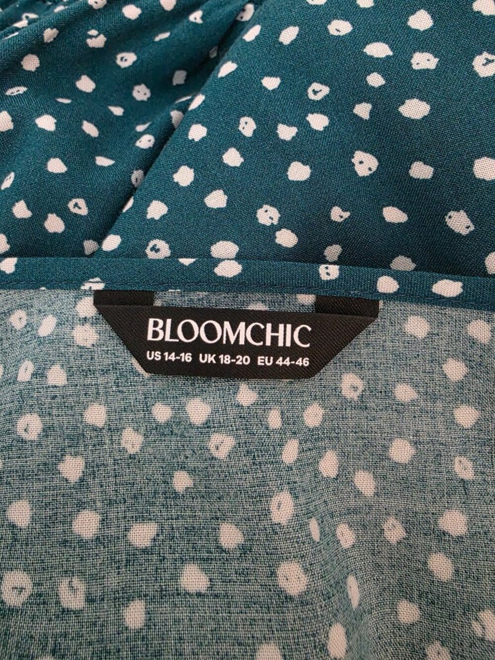 Bloomchic Midi Dress Size 14/16 Teal Green with White Floral Pattern Pockets - Picture 7 of 9